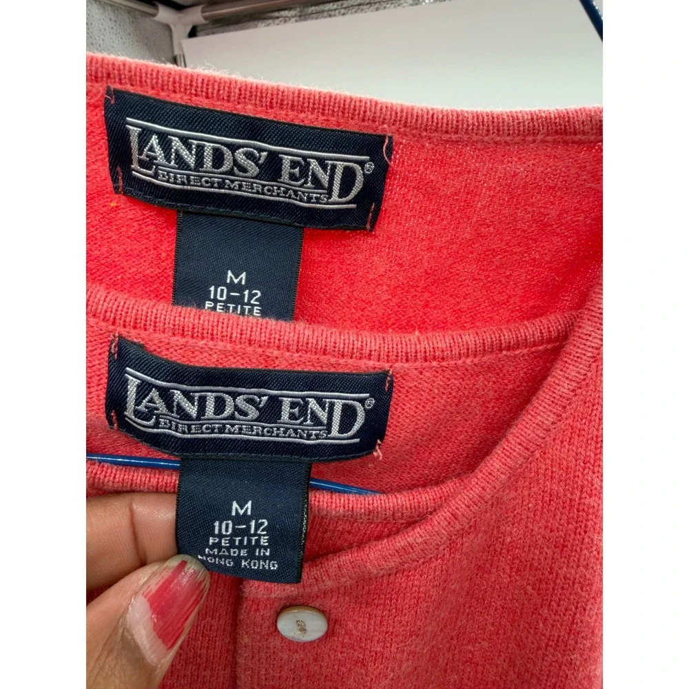 Lands End‎ Coral Pink Sweater Twin Set Cardigan Pullover Petite Medium 10-12